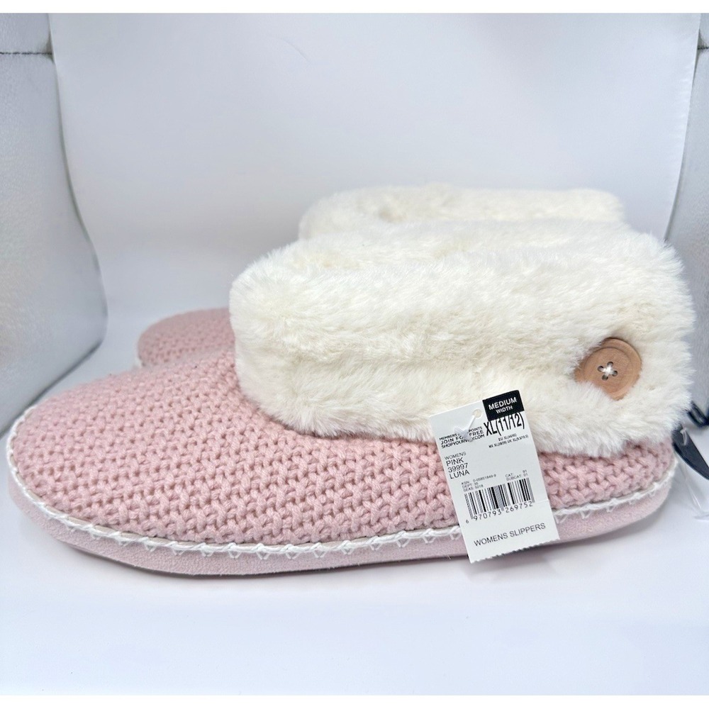 Joe Boxer Women's Slippers XL 11/12 Pink Luna Faux Fur Knit Cozy House Shoes NWT